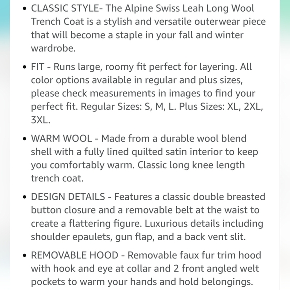 Alpine Swiss Parka Trench Pea Coat Jacket Fur Hood w Extra Button Women Size 1XL - Picture 16 of 16